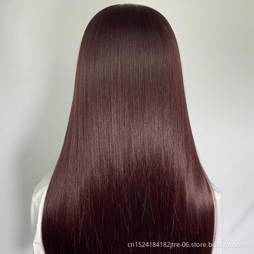 Silky Straight Slight Yaki 13x2.5 inch Medium Brown Lace Synthetic Front Wig 99j